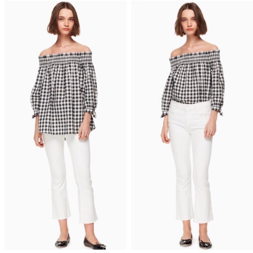Kate Spade Black and White Gingham Off-Shoulder Top
